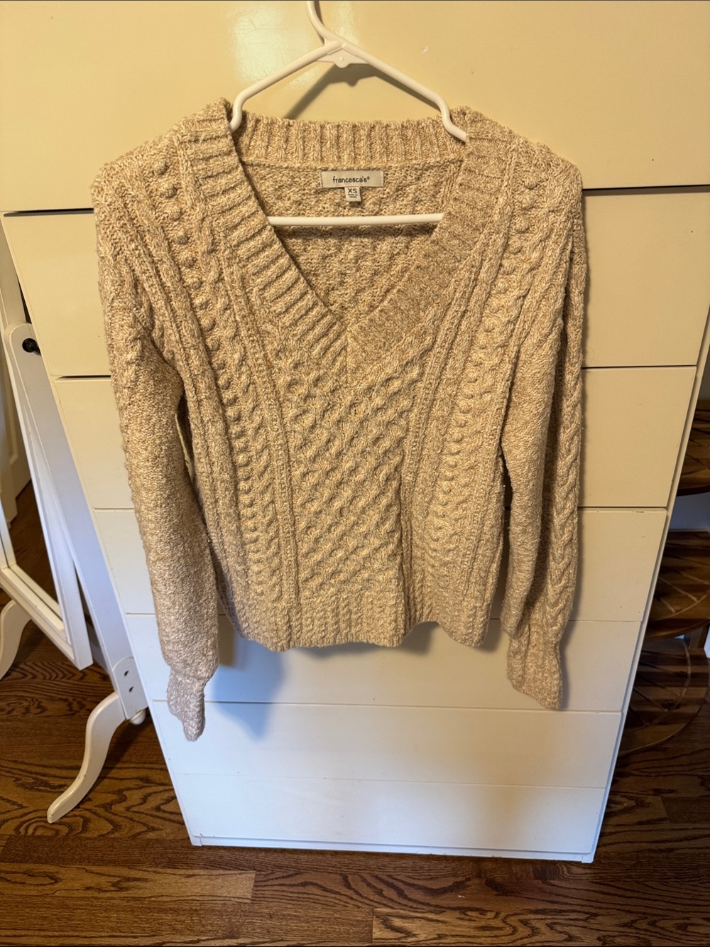 Francesca's Collections Beige Cable Knit V-Neck Sweater